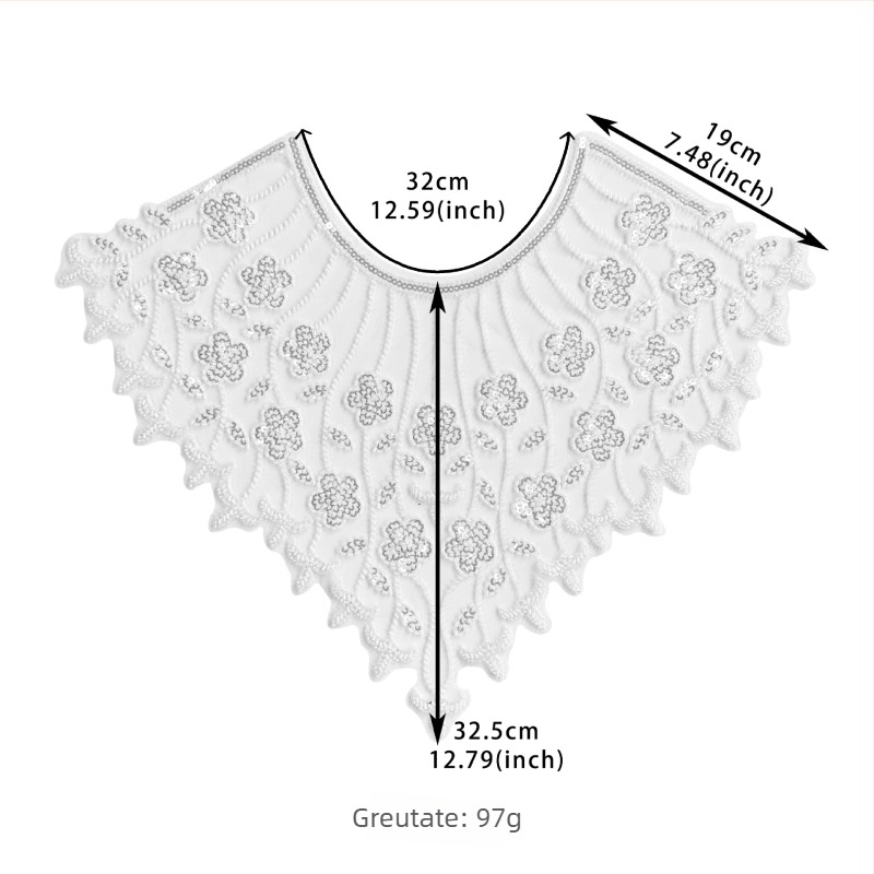 Guler cu floare, unisex, bază din plasă, broderie cu mărgele și paiete, stil retro