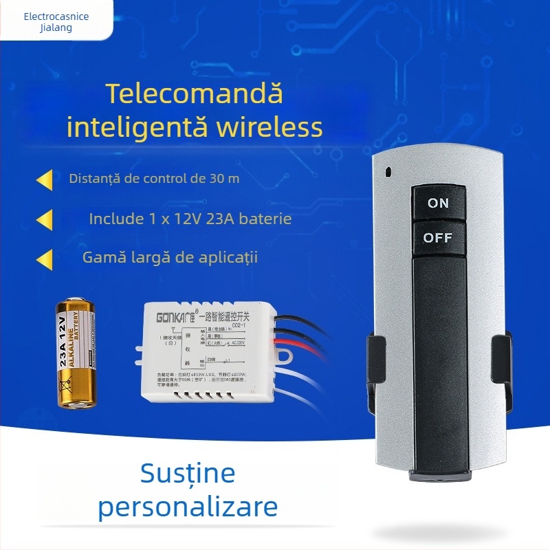 Gonka Guangjia întrerupător fără fir cu 1 canal, design clasic simplu și compact, temperatură de funcționare până la 85°C, potrivit pentru iluminare variată, săli de expoziții și holuri; număr material JL-C02-1 road