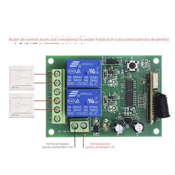Comutator wireless dual-channel pentru sisteme 12V DC: control motor înainte/înapoi, supapă solenoid, iluminare și control poartă
