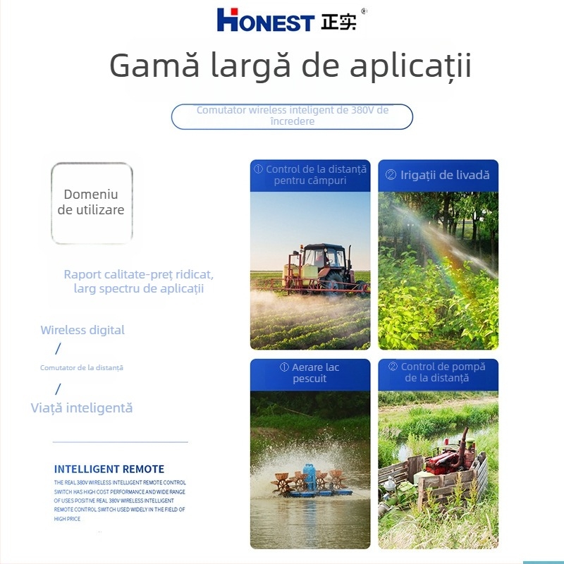 Întrerupător digital wireless cu telecomandă pentru 380V – irigare și controlul pompei de apă (ROHS, temperatură de funcționare 20–50°C, control de la distanță)