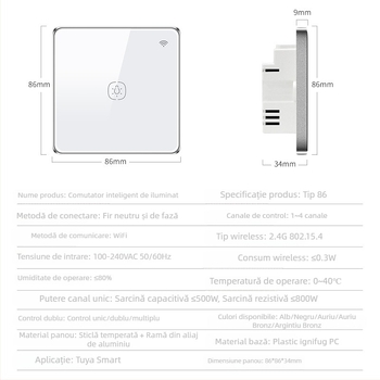 Keeper TY-CN-L Controler inteligent de iluminat WiFi cu panou tactil, comandă vocală și acces de la distanță pentru întreaga casă