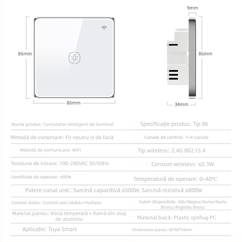 Keeper TY-CN-L Controler inteligent de iluminat WiFi cu panou tactil, comandă vocală și acces de la distanță pentru întreaga casă