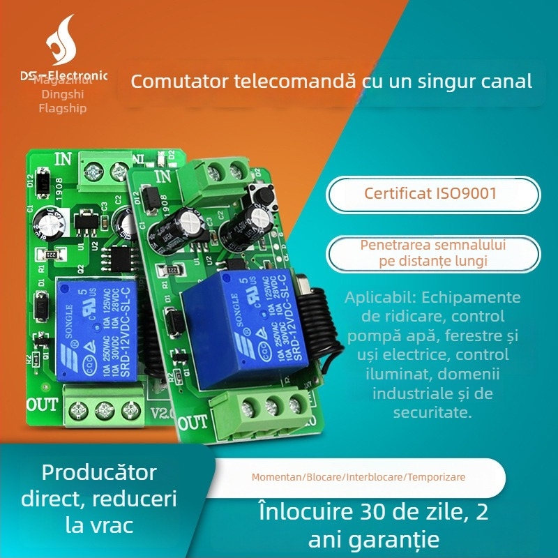 Intrerupător de control al motorului, 12V DC, cu un singur canal, pentru iluminat și control de acces, telecomandă wireless