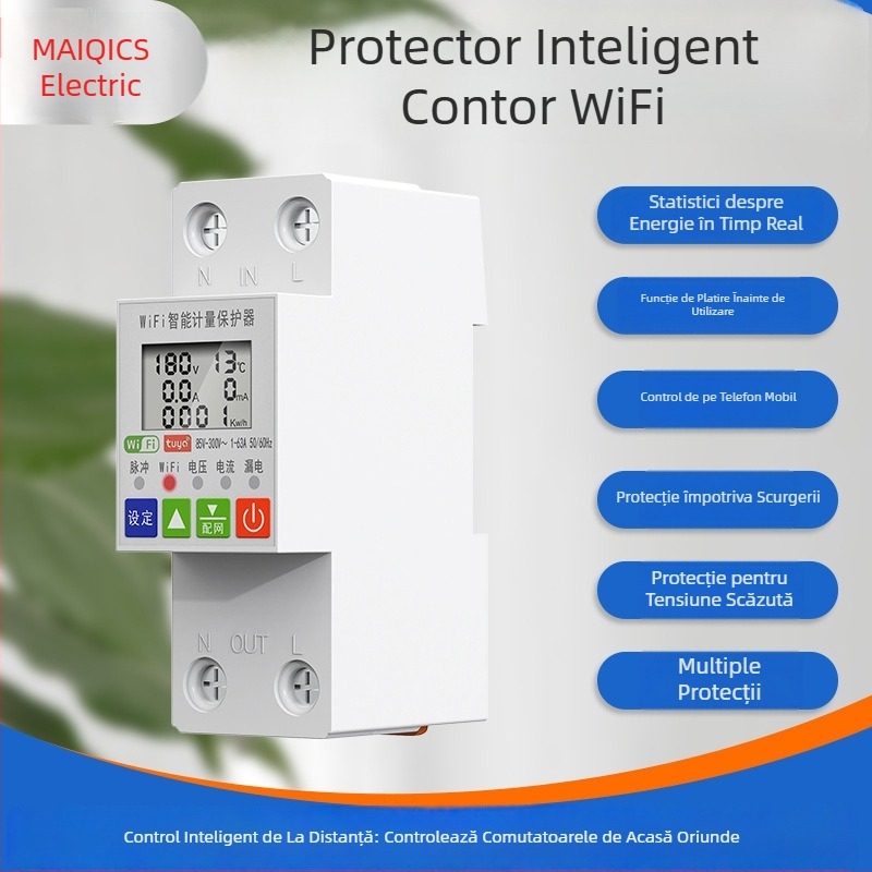 Intrerupător inteligent WiFi cu control de la distanță prin telefon, protecție la scurgeri și temporizator pentru contor casnic preplătit — tensiune 110–240 V; durată de viață 100.000 cicluri; carcasă PC ignifugă