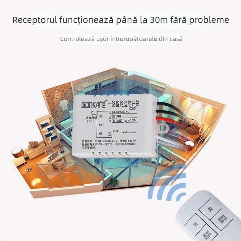 Intrerupător cu un singur canal, control de la distanță pentru lămpi de dezinfectare și lămpi anti-țânțari — fără fir, până la 315 m, -20 la 75 °C, potrivit pentru lămpi de uz casnic