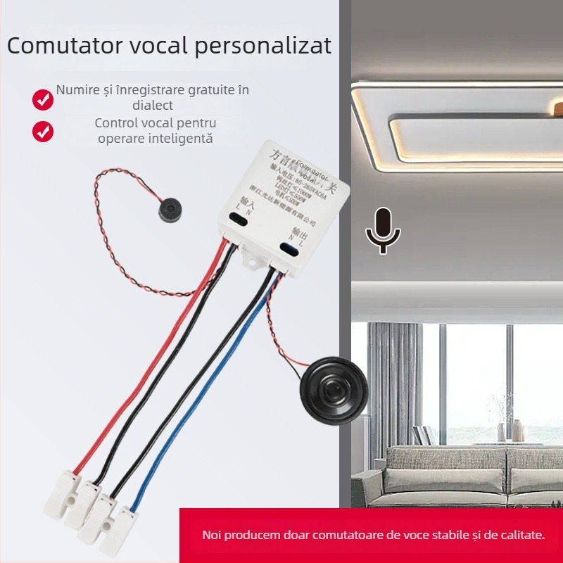 Comutator cu control vocal, fără conectare la rețea, 220V AC, CE, panou PE, viață electrică 2.000.000 cicluri