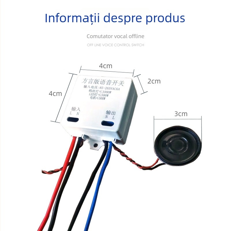 Comutator cu control vocal, fără conectare la rețea, 220V AC, CE, panou PE, viață electrică 2.000.000 cicluri