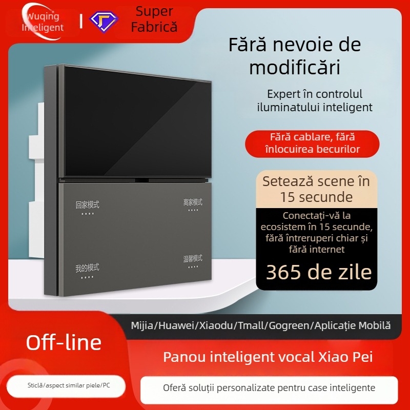 Panou inteligent de control al iluminatului cu reglaj, Bluetooth wireless, fără neutră, versiune cu două conductoare, întrerupător LED cu comandă vocală, panou din sticlă