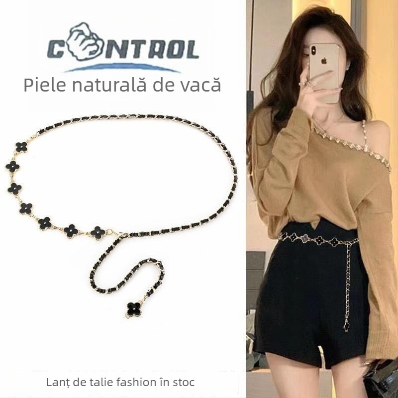 Lanț talie pentru rochie – metal, subțire, versatil; lungime 105 cm, lățime 0,1 cm, design cu un singur inel