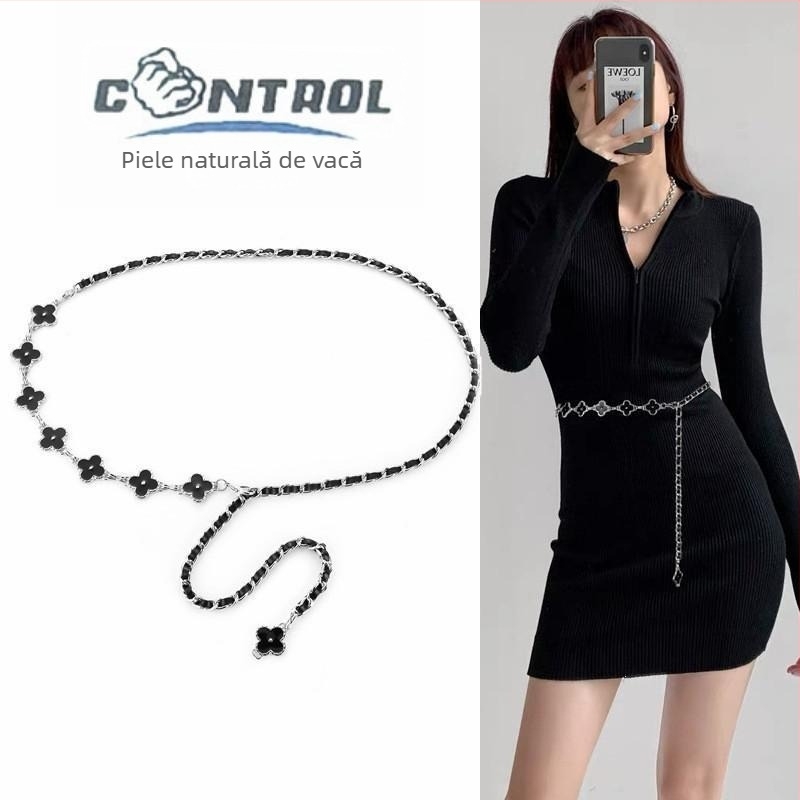 Lanț talie pentru rochie – metal, subțire, versatil; lungime 105 cm, lățime 0,1 cm, design cu un singur inel