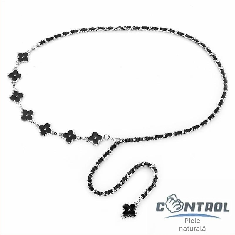 Lanț talie pentru rochie – metal, subțire, versatil; lungime 105 cm, lățime 0,1 cm, design cu un singur inel