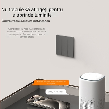 Panou inteligent întrerupător cu control vocal și control dual wireless, Bluetooth Mesh 2.0, control de la distanță prin aplicație mobilă | Tensiune: 110-240 V AC • Curent: 10 A • Distanța dintre găuri de montaj: 60 mm • Material panou: sticlă cu aspect ar