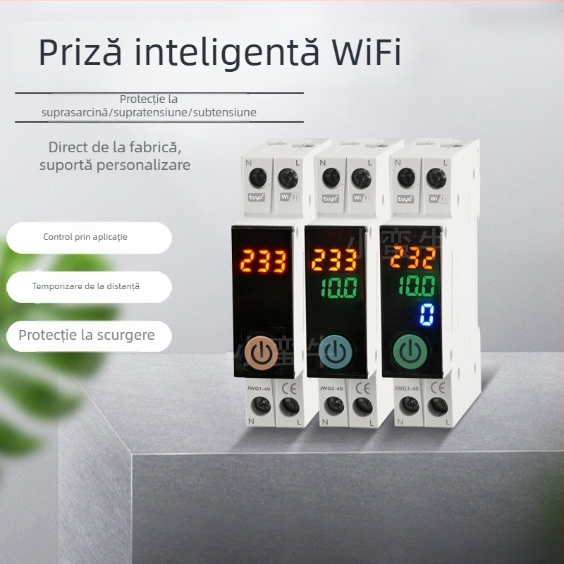 Intrerupător inteligent de circuit cu măsurare și control WiFi de la distanță, 220–240V, panou din PC ignifug, foi de cupru, 10.000+ cicluri