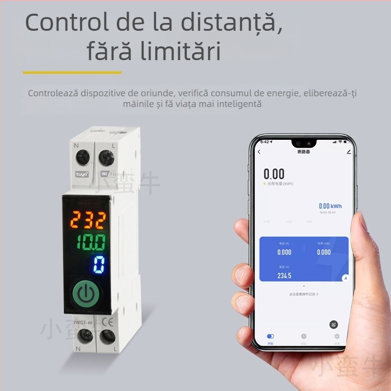 Intrerupător inteligent de circuit cu măsurare și control WiFi de la distanță, 220–240V, panou din PC ignifug, foi de cupru, 10.000+ cicluri