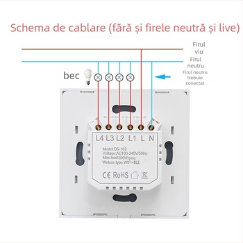 Comutator inteligent cu buton, WiFi, control vocal Alexa și control de la distanță prin aplicație (AC110-240V, gaură de montaj 86×86 mm, foi de cupru pur, clasificare 3C până la 400V)