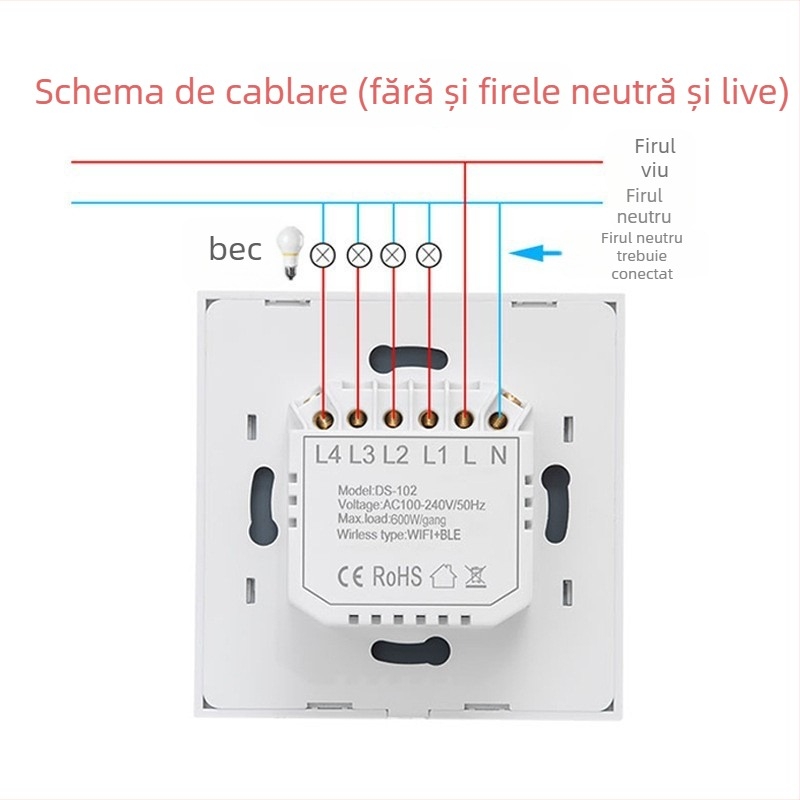 Comutator inteligent cu buton, WiFi, control vocal Alexa și control de la distanță prin aplicație (AC110-240V, gaură de montaj 86×86 mm, foi de cupru pur, clasificare 3C până la 400V)