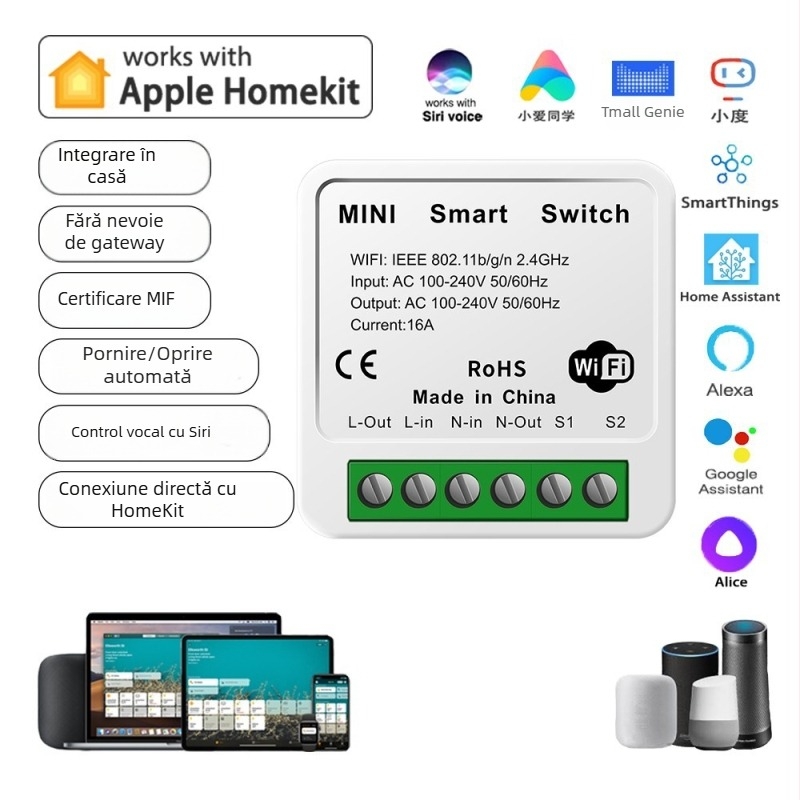 cozylife întrerupător WiFi HomeKit cu dublu canal, 100-240V, 16A, control vocal Siri și programare prin aplicație/la distanță