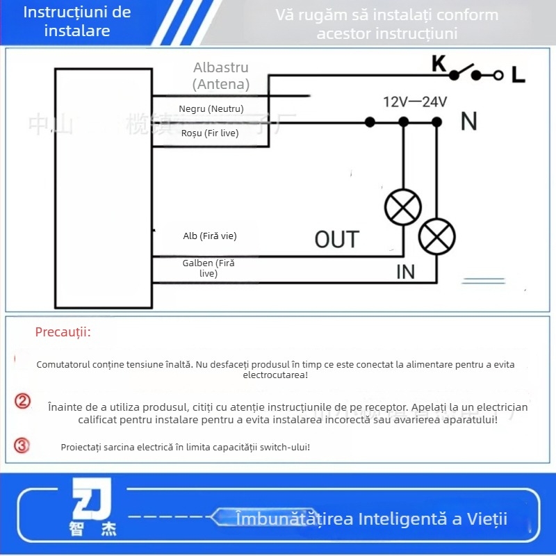 Comutator cu telecomandă dublu pentru troliu auto 12V-24V, utilizare în exterior, model ZJ06-2, temperatură de funcționare -10°C până la 60°C