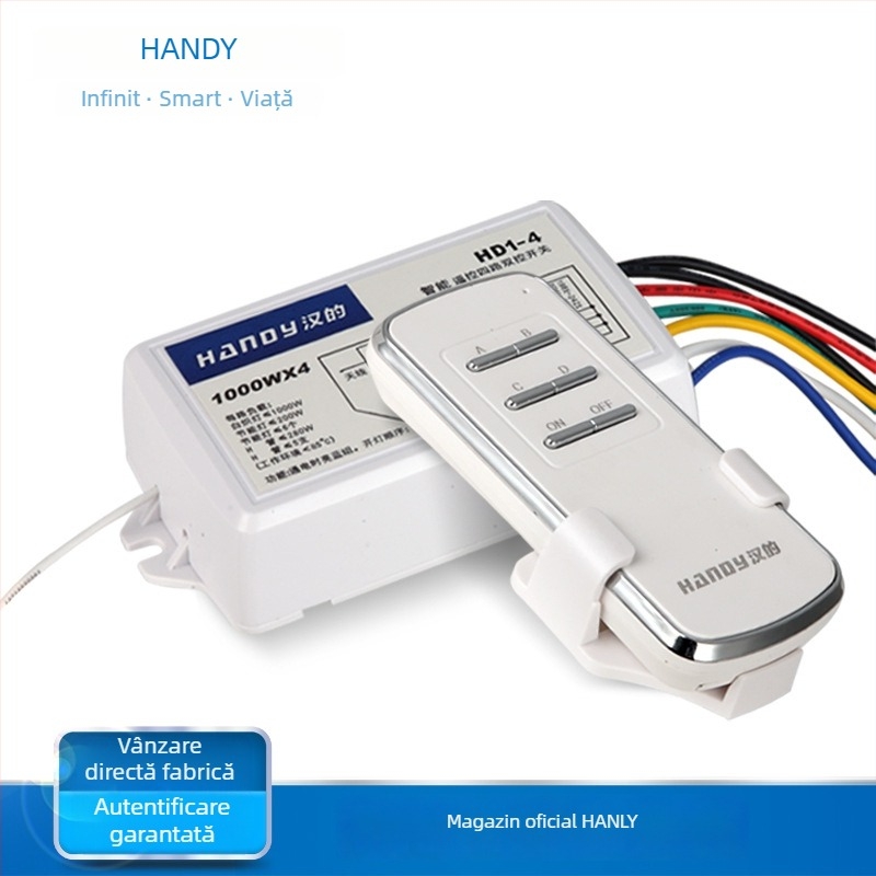 Comutator digital segment în două sensuri pentru iluminat, cu telecomandă, rază de recepție 20–30 m, temperatură de lucru -10 până la 85 °C, certificat 3C (Nr. certificat 2016010202911861)