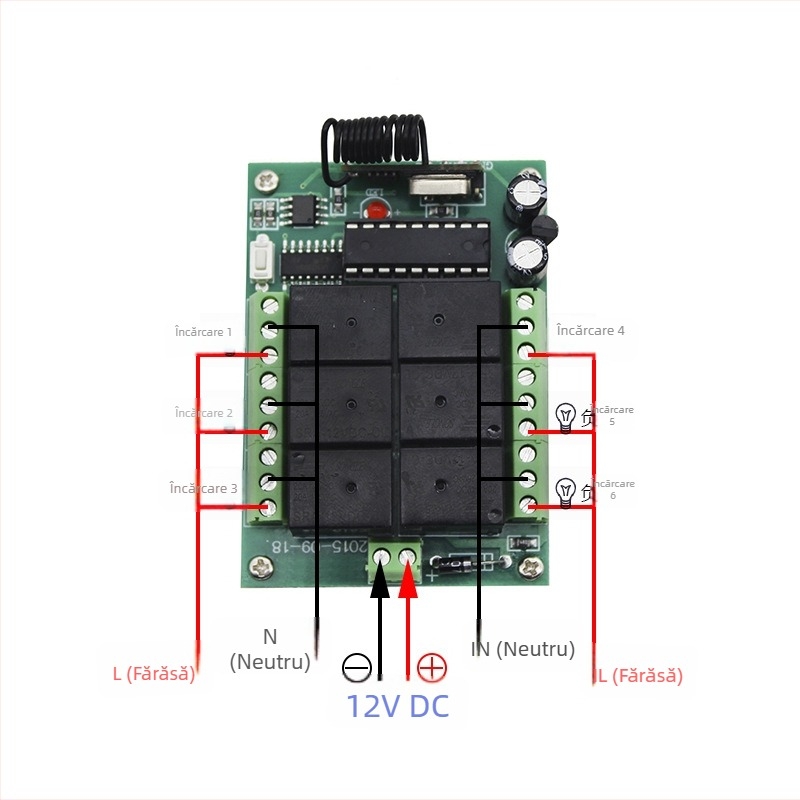 Comutator de control de la distanță, 6 canale, pentru motoare și iluminat, certificat ROHS, interval de operare -40 până la +75 °C
