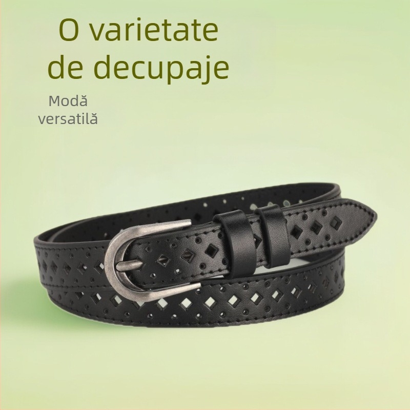 Centură pentru femei din PU, cataramă din aliaj cu închidere cu pin, lățime sub 2 cm, stil vintage-literar retro