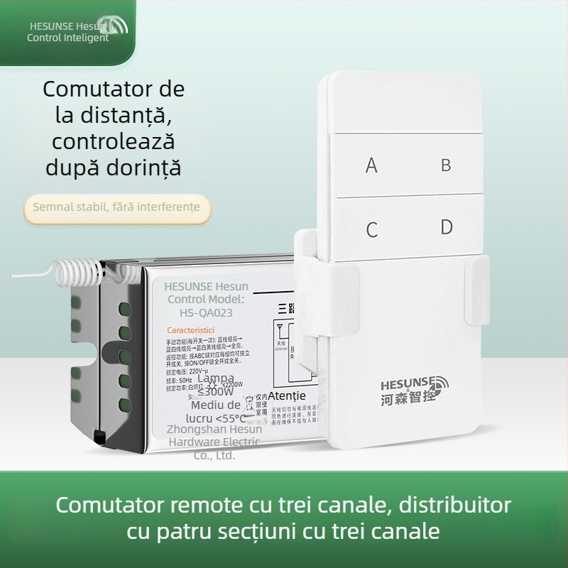 Comutator de control pentru iluminat, wireless, trei căi, fără cabluri, pentru LED, consum redus, întrerupător cu patru secțiuni