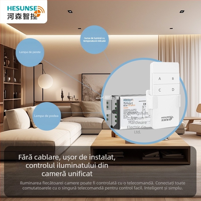 Comutator de control pentru iluminat, wireless, trei căi, fără cabluri, pentru LED, consum redus, întrerupător cu patru secțiuni