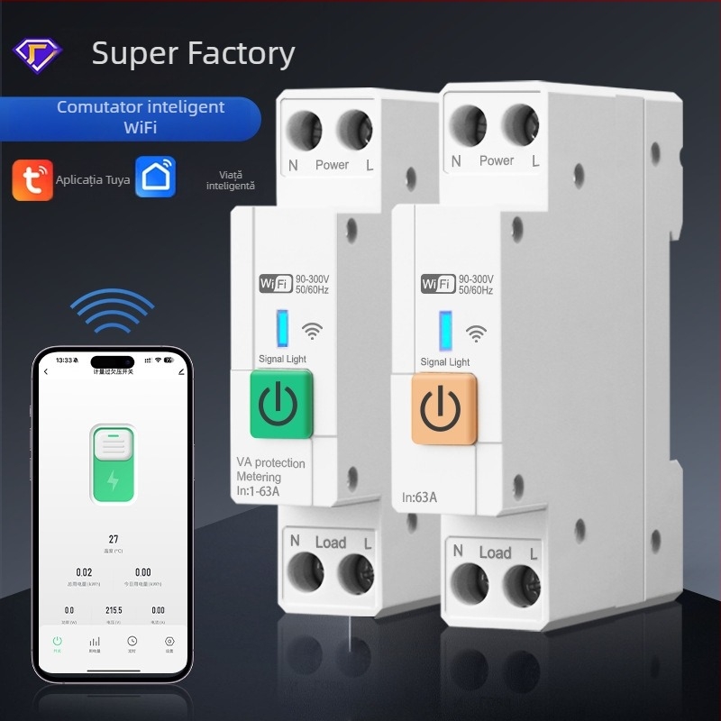 Comutator WiFi cu control de la distanță, montaj 118×72 mm, panou ABS, AC220-240V, 5A
