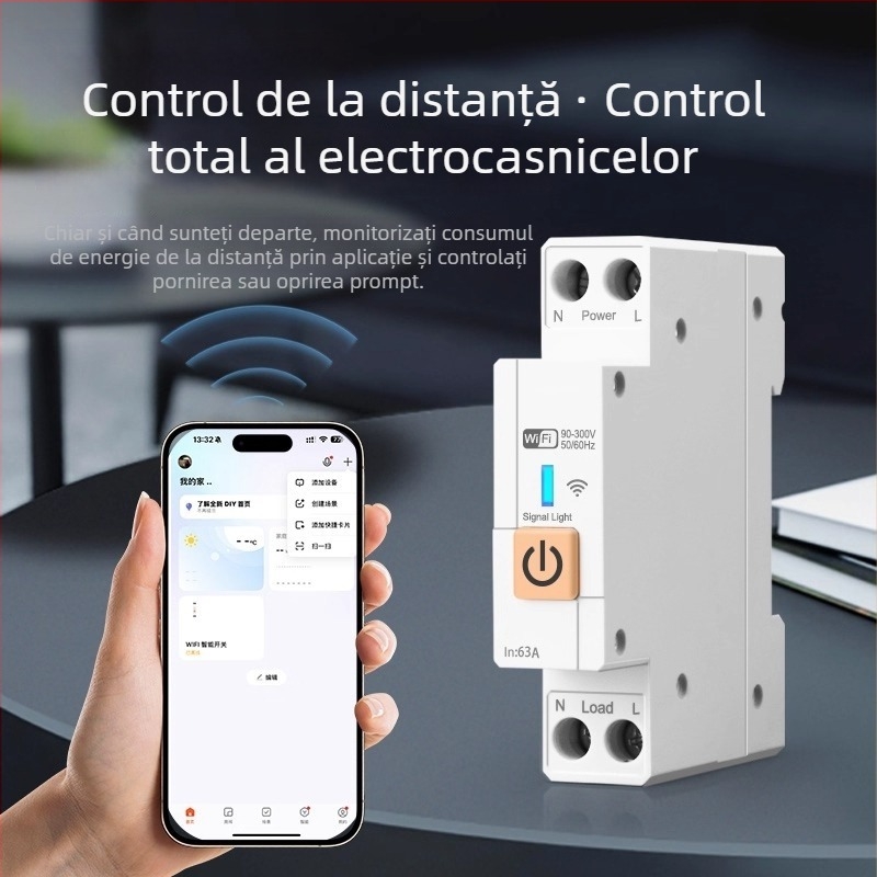 Comutator WiFi cu control de la distanță, montaj 118×72 mm, panou ABS, AC220-240V, 5A