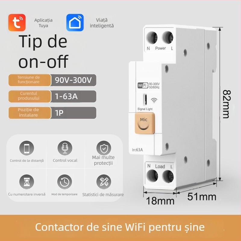 Comutator WiFi cu control de la distanță, montaj 118×72 mm, panou ABS, AC220-240V, 5A