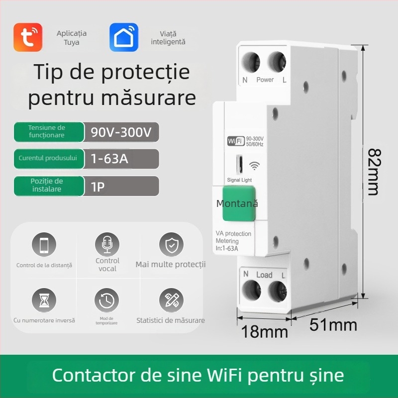 Comutator WiFi cu control de la distanță, montaj 118×72 mm, panou ABS, AC220-240V, 5A