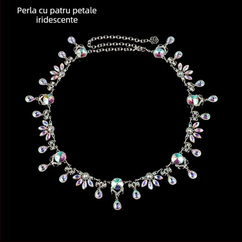 Lanț de talie pentru belly dance, din metal, cu cristale, finisaj lucios, stil versatil, cu o singură buclă în talie