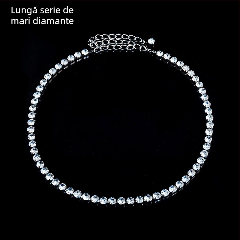 Lanț de talie pentru belly dance, din metal, cu cristale, finisaj lucios, stil versatil, cu o singură buclă în talie