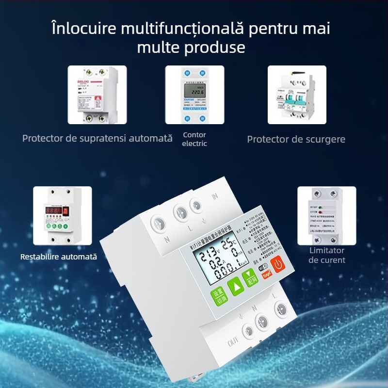 Quick Pass întrerupător WIFI inteligent cu protecție la supratensiune/subtensiune, protecție la scurgeri de curent și la trăsnet, control prin APP, repornire automată, carcasă PA66, 85-265V AC, 85-240V 3C rating