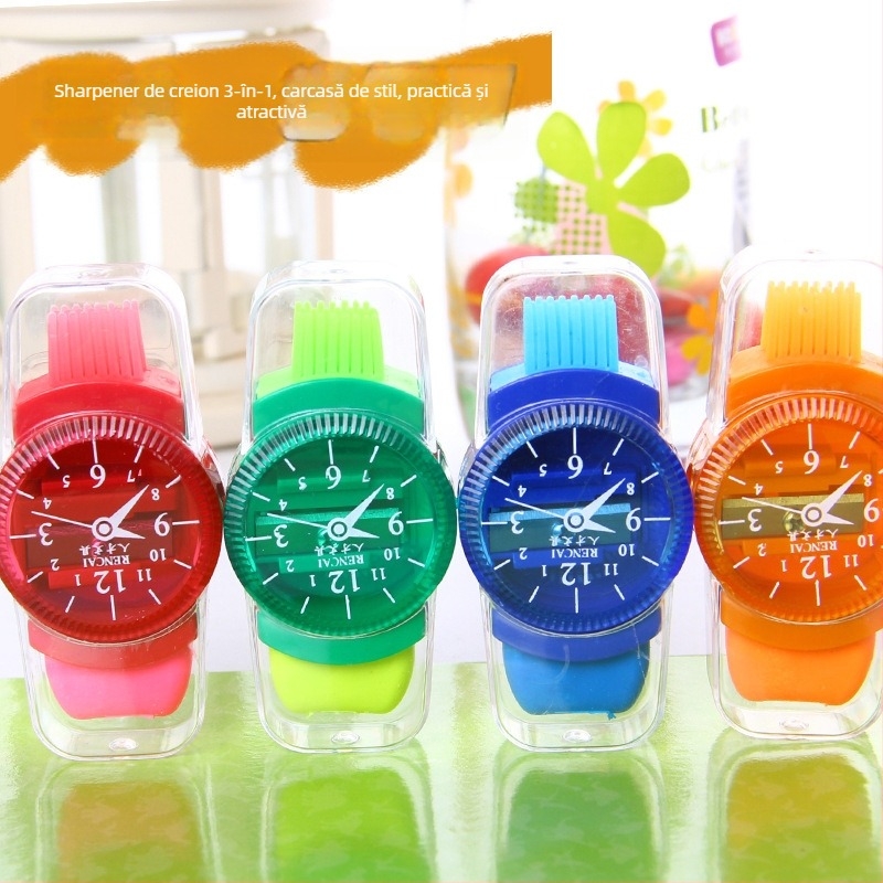 Ascuțitor de creioane — formă geometrică, acționat manual, corp din plastic, Model 524 / Cod produs K542