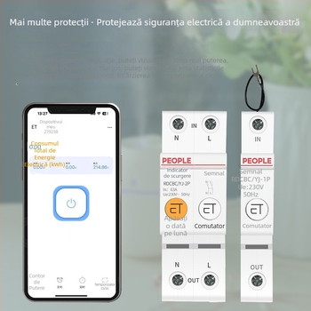 Întrerupător inteligent de circuit WiFi, cu control de la distanță prin telefon mobil și temporizator, 220V AC, 63A, reglabil până la 15000W