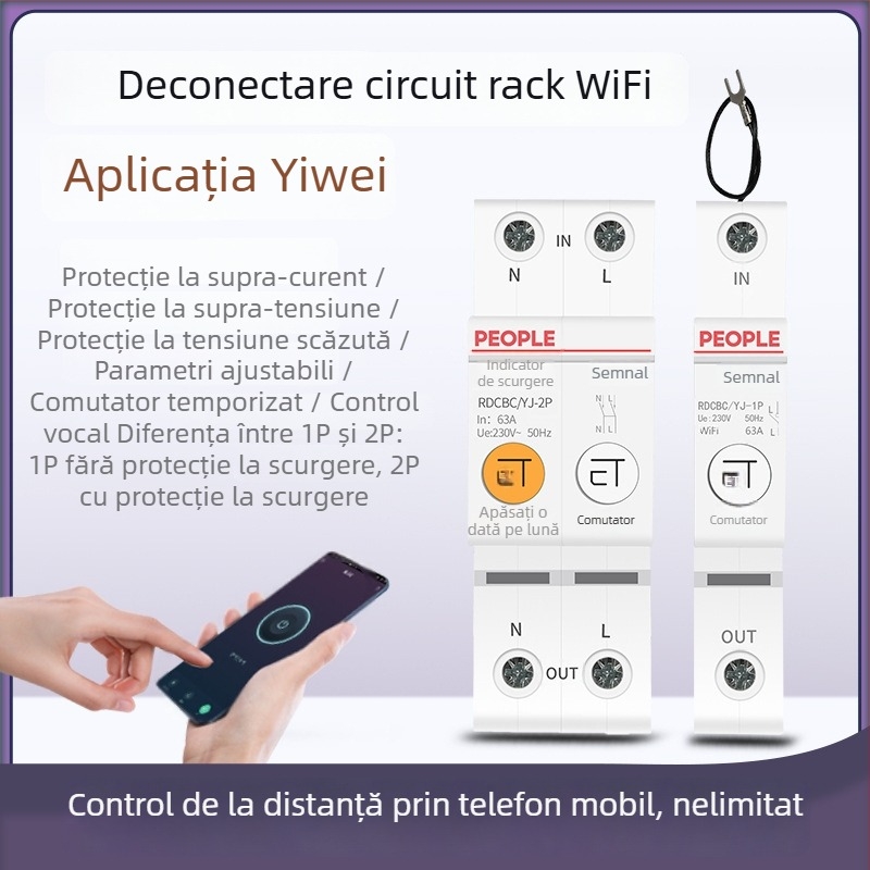 Întrerupător inteligent de circuit WiFi, cu control de la distanță prin telefon mobil și temporizator, 220V AC, 63A, reglabil până la 15000W