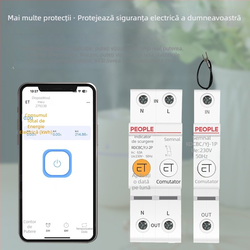 Întrerupător inteligent de circuit WiFi, cu control de la distanță prin telefon mobil și temporizator, 220V AC, 63A, reglabil până la 15000W