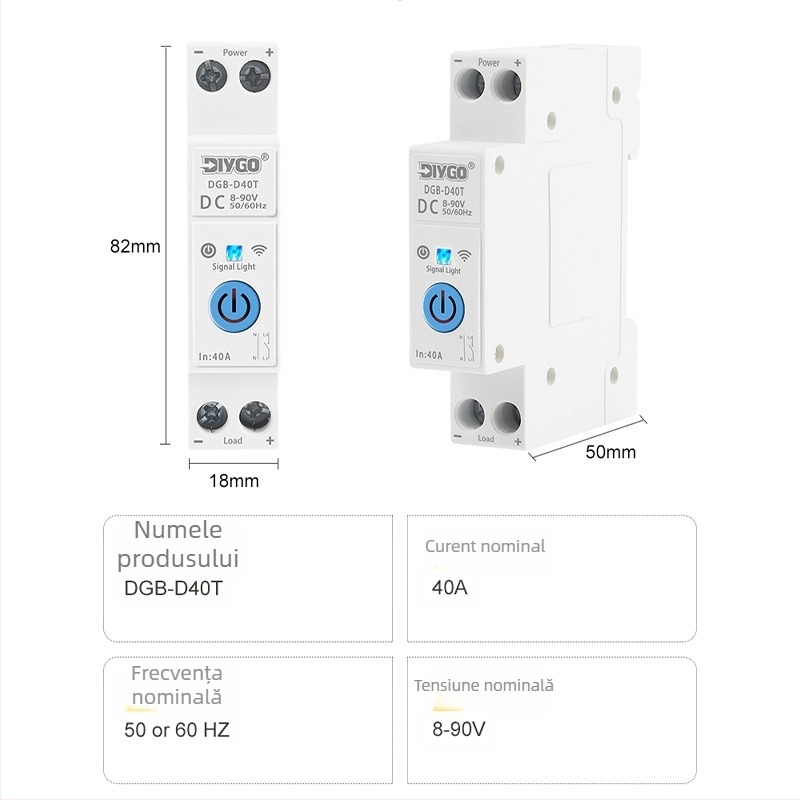 Întrerupător inteligent WiFi pentru circuite DC 8-90V, control de la distanță prin aplicație, temporizare