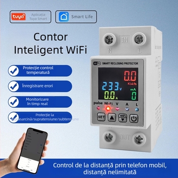 Măsurător inteligent WiFi cu întrerupător de protecție la scurgeri, 110–220V, 63A, protecție la supratensiune și sub tensiune