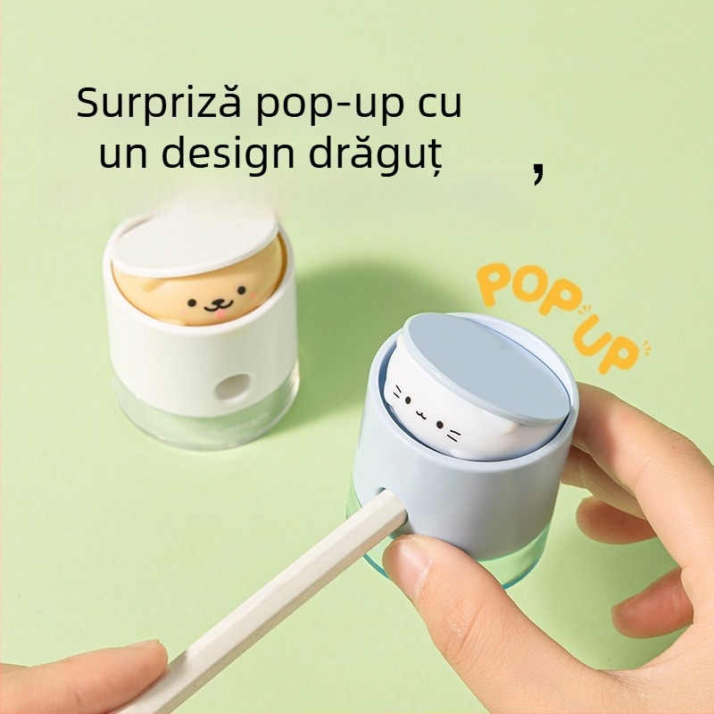 Deli Q073 Ascuțitoare de creioane Pop-Up, cu ascuțirea vârfului, design drăguț pentru elevi
