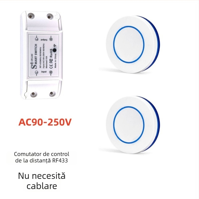 Comutator de iluminat fără fir, 433MHz RF, 220V, autoadeziv (433 MHz RF, 220V, fără fir, autoadeziv)