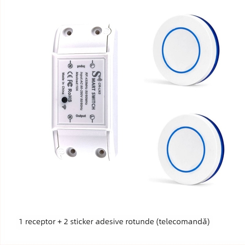 Comutator de iluminat fără fir, 433MHz RF, 220V, autoadeziv (433 MHz RF, 220V, fără fir, autoadeziv)