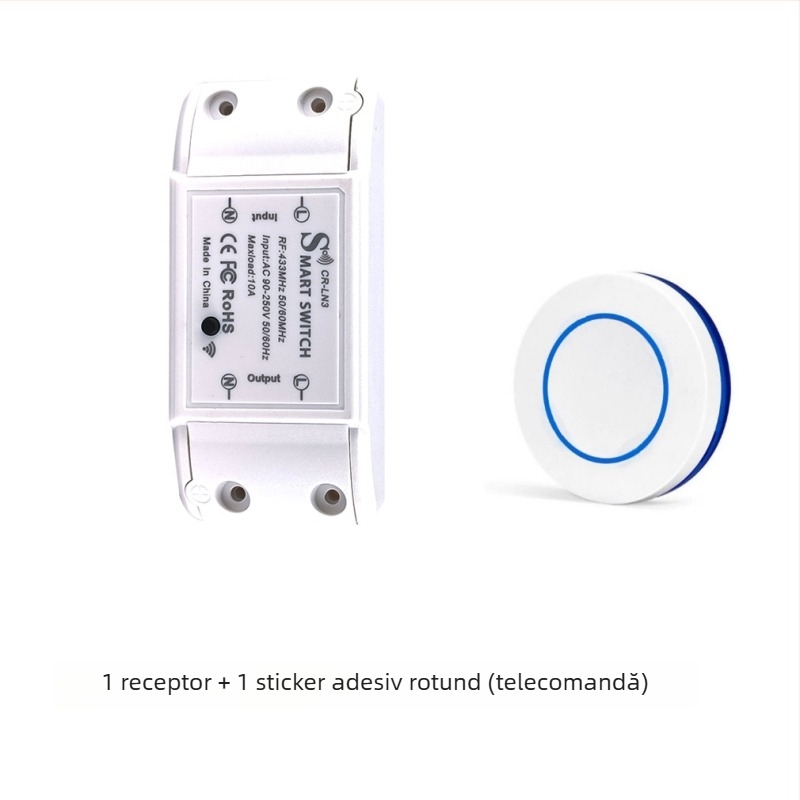 Comutator de iluminat fără fir, 433MHz RF, 220V, autoadeziv (433 MHz RF, 220V, fără fir, autoadeziv)