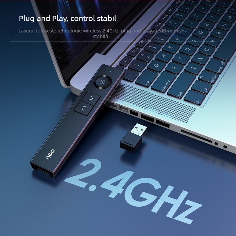 Deli 50681 Laser digital pentru pagini, indicator electronic de predare, încărcare USB, rază de 50 m, baterie de 300 mAh