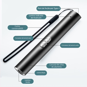 Pix laser cu surse duale de lumină, reîncărcabil, corp din aliaj de aluminiu, imprimare logo disponibilă, personalizare