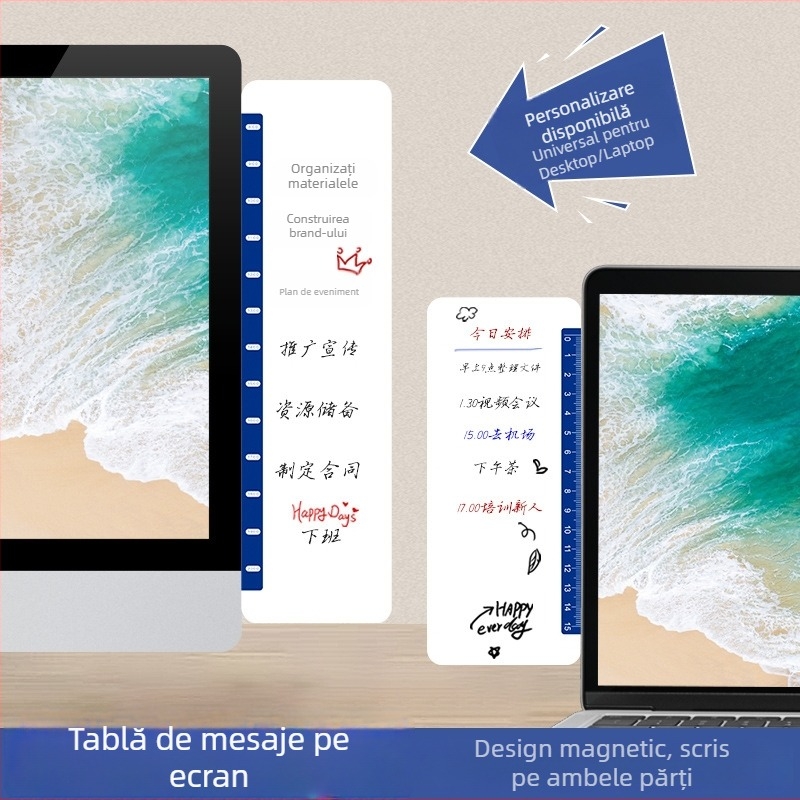 Tablou de note magnetic bidirecțional pentru monitorul calculatorului, șters, din material regenerabil