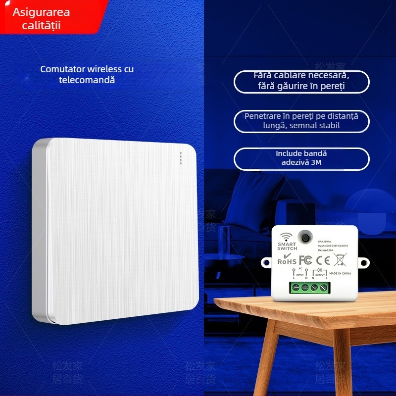 Intrerupător wireless cu telecomandă, control dual, fără cablare, panou 86, 220V