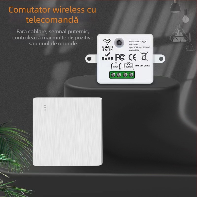Intrerupător wireless cu telecomandă, control dual, fără cablare, panou 86, 220V