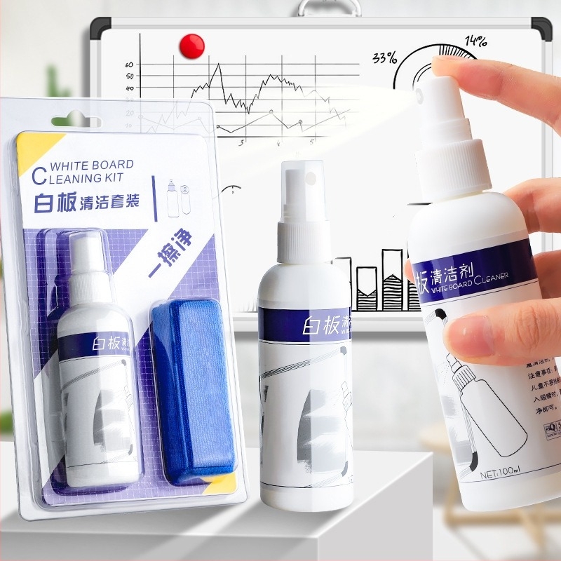 Curățător pentru tablă albă, cu cârpă de curățare; elimină petele de marcator și șterge scrisul (1 sticlă)